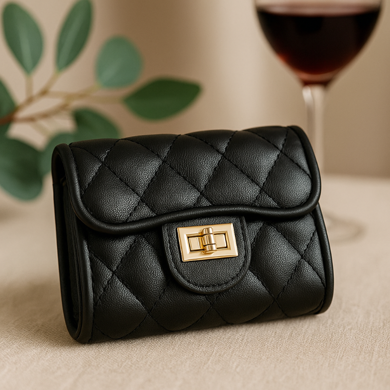 Cartera de piel sintética con cierre de botón