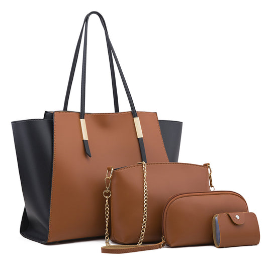Conjunto de bolsas versátil para mujer Melvie en PU con 4 piezas: tote bag espaciosa, bolso crossbody mediano, bolso pequeño y cartera porta tarjetas. Diseño elegante, práctico y funcional, con interior organizado, cierre de cremallera y forro de poliéster resistente. Ideal para uso diario, trabajo, estudio y ocasiones especiales.
