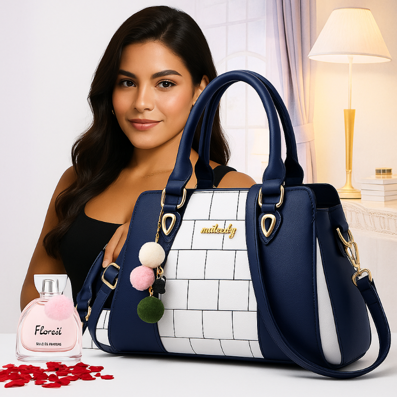 Bolsa femenina con asa superior en cuero